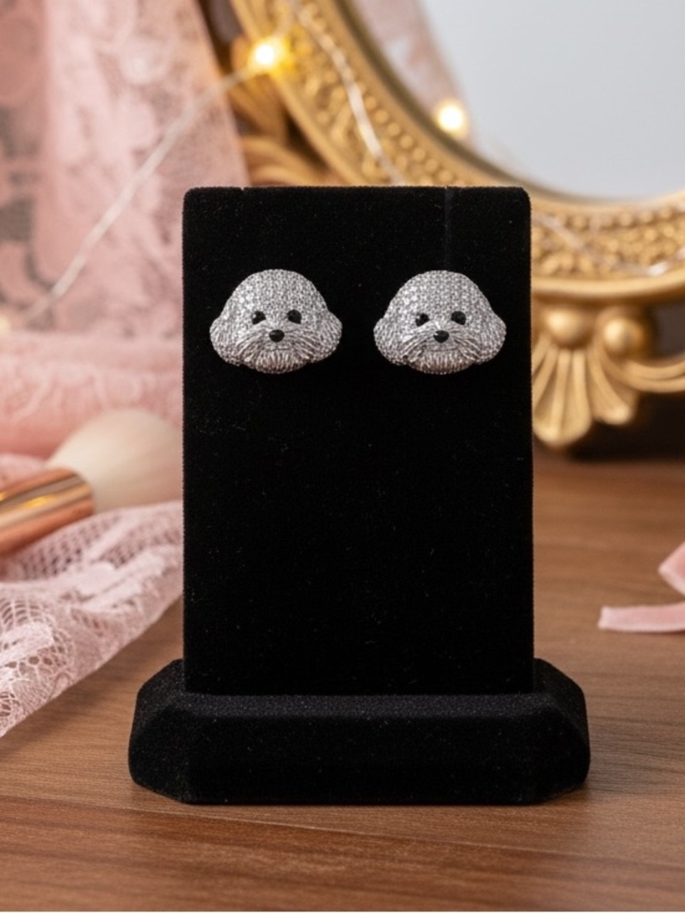 Iced Out Maltese Dog Stud Earrings Bling Dog Mom Glam Coquette Puppy Dog Lover